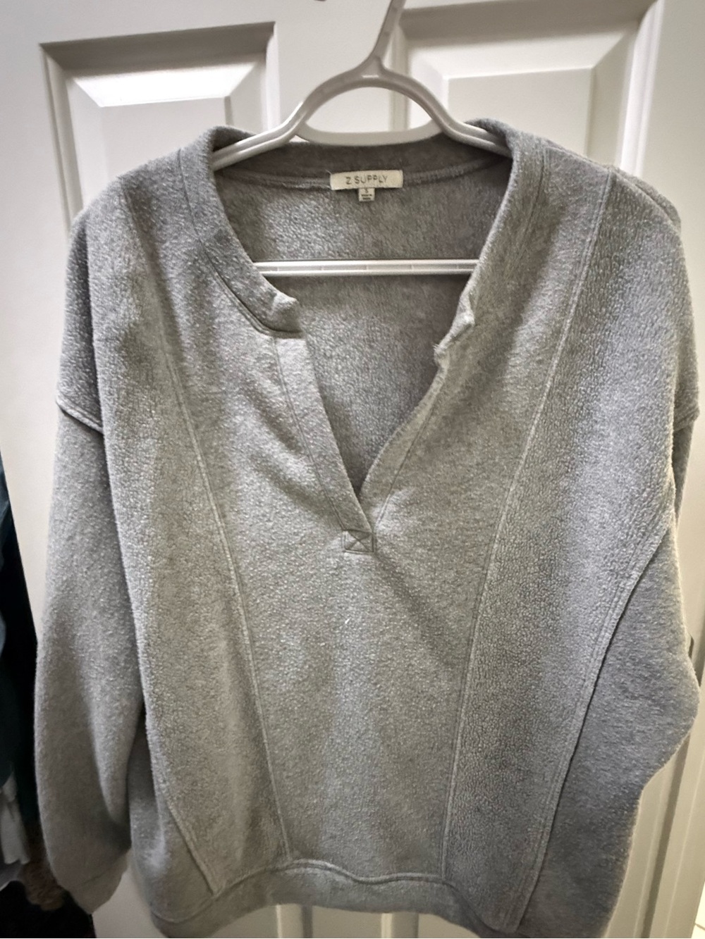 Z Supply Light Gray Split-V Terry Sweatshirt